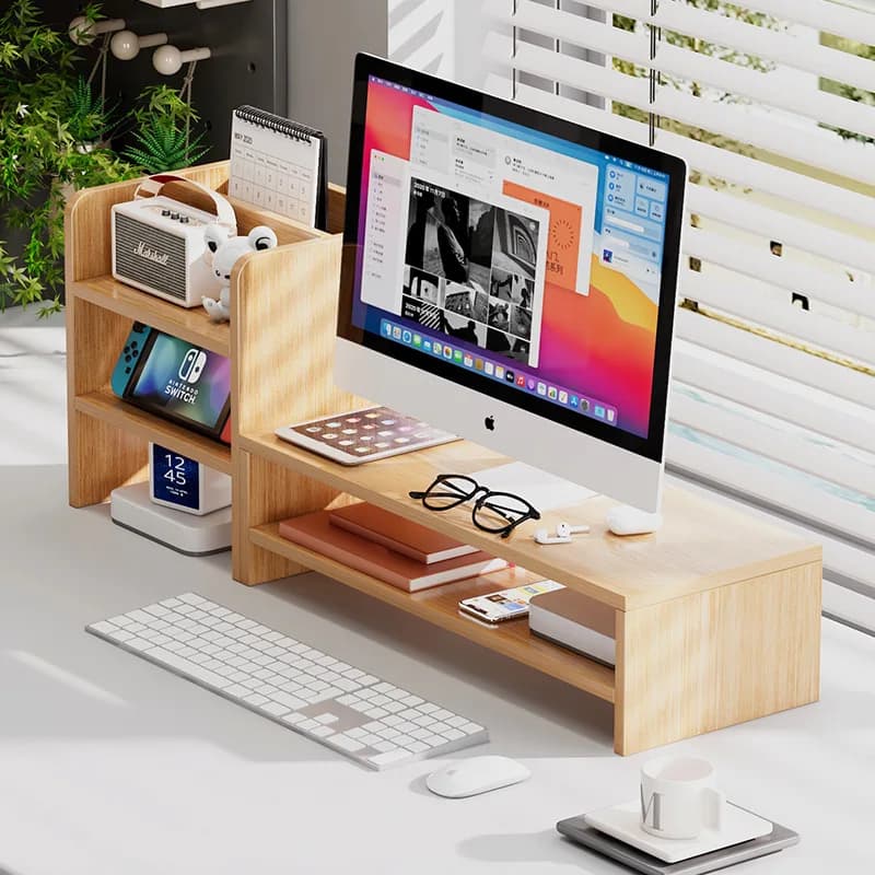 Elevated Desktop Computer Monitor Stand Screen Riser Office Desk Organizer Storage Base Shelf Computer Accessories