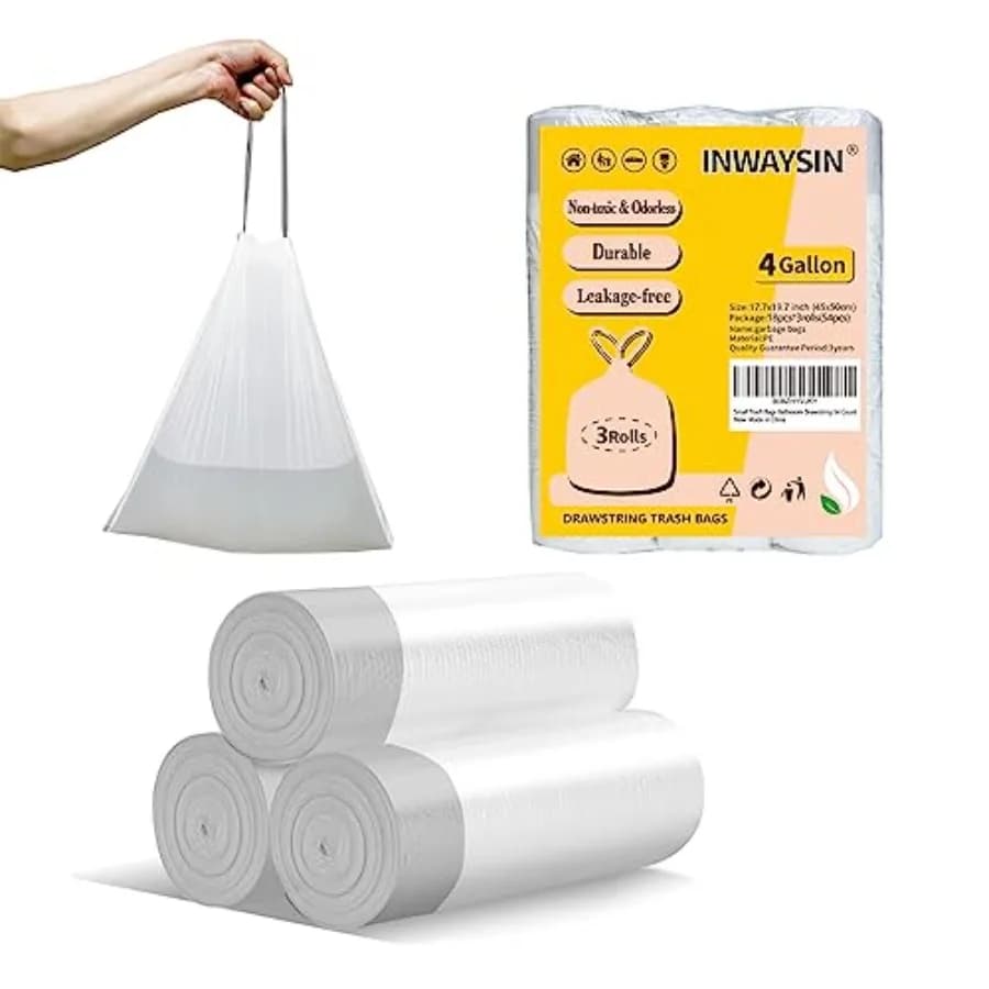 Small Trash Bags 4 Gallon Drawstring, 4 Gallon Trash Bag Extra Strong, Small Garbage Bags for Bathroom Can Bedroom Office Can,