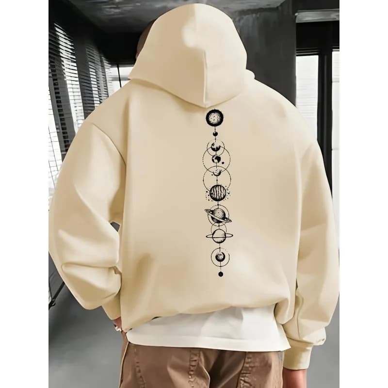 2025 popular planet creative printed men's sportswear street wear autumn long sleeved hooded casual and comfortable top