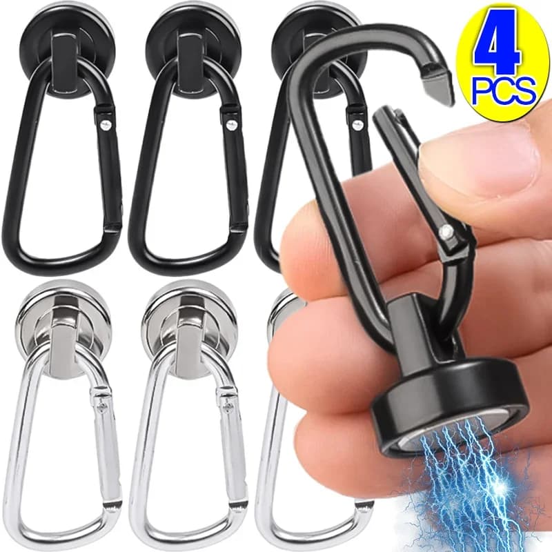 Forti ganci magnetici al neodimio 360 ° Moschettone rotante Anello magnetico Gancio magnetico per frigorifero Casa Cucina Bagno Ventosa