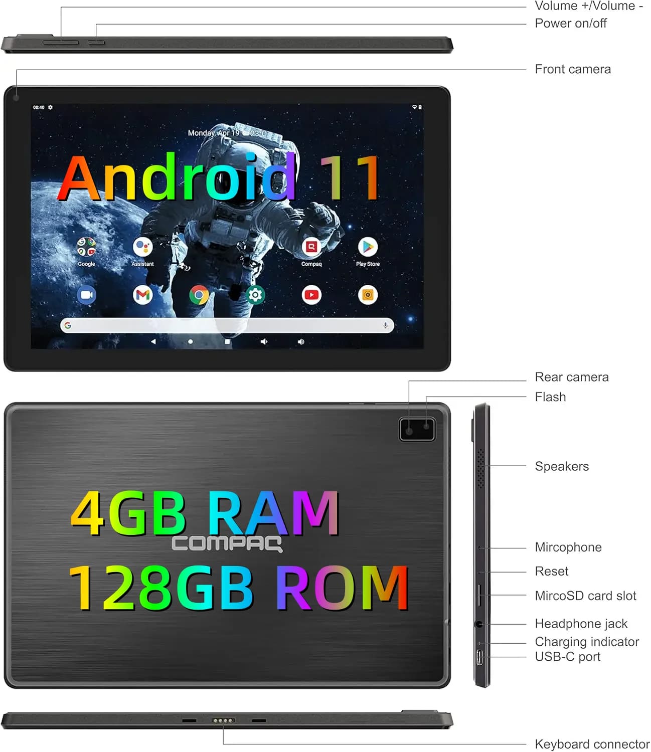 4 GB RAM 128 GB ROM 11,6" Tablet PC Android 11 MT8168 Quad Core 1920 x 1080 IPS Doppia fotocamera Type-C 6000 mAh