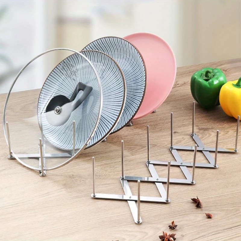 Cover holders for pot Organizer for pan lid Stainless steel retractable plate holder Kitchen rack