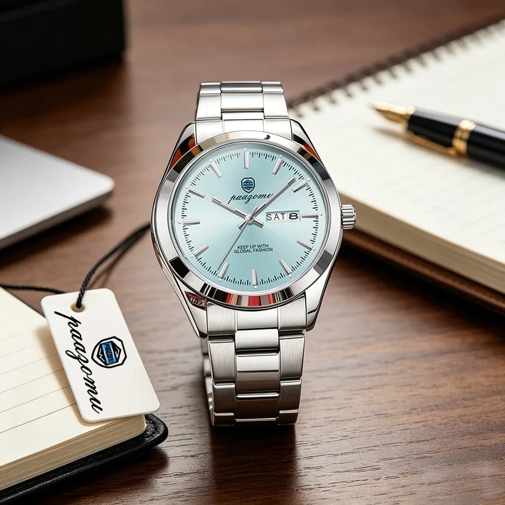 Orologio al Quarzo Premium PAAZOMU per Uomo, Elegante Quadrante Blu, Bracciale in Acciaio Inossidabile, Impermeabile, Casual Business, Moda Sportiva Maschile