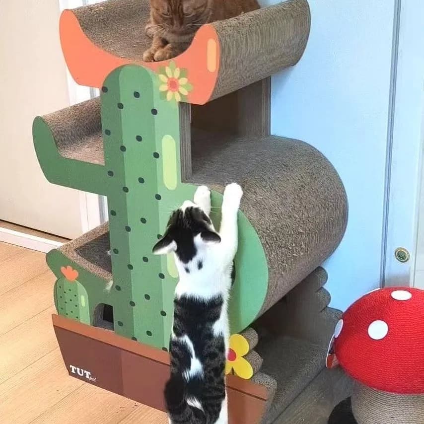 Side standing scratchable cactus climbing frame cat scratching board as a whole, no assembly required