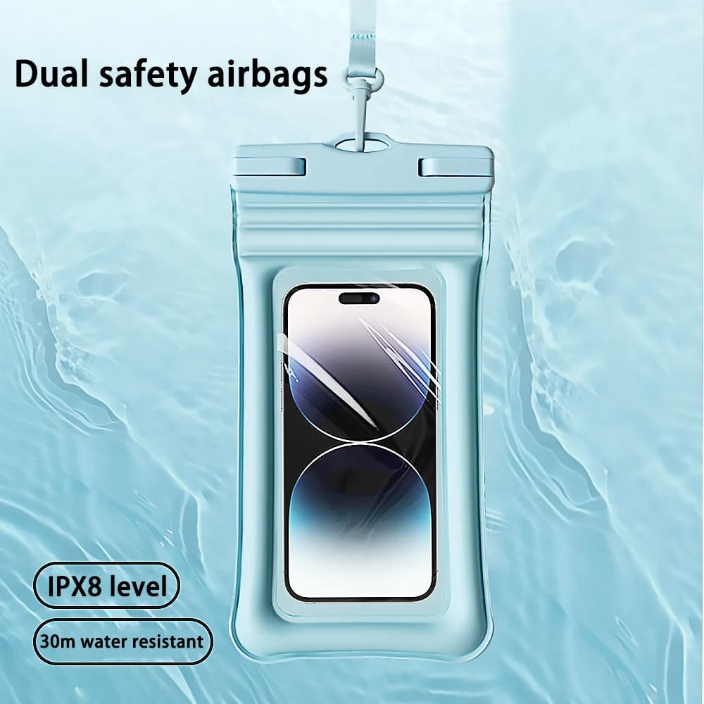 TPU dual airbag inflatable floating phone waterproof bag macaron color outdoor drifting splash proof swimming diving storage bag