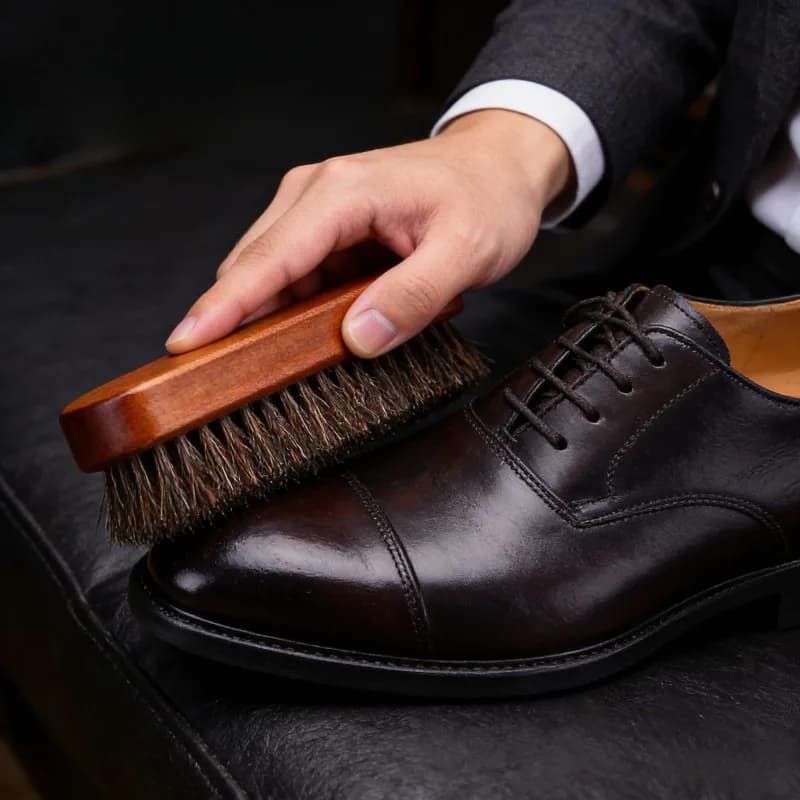 Spazzola per Scarpe in Legno Massello con Setole in Crine di Cavallo, Spazzola per Lucidatura Pelle per Manutenzione Calzature