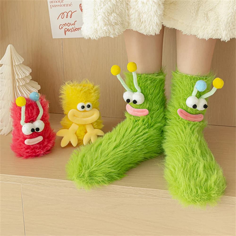 Socks Fun Monsters Floor Socks Coral Fleece Autumn Winter Socks For Couple Night Socks Fuzzy Christmas Socks