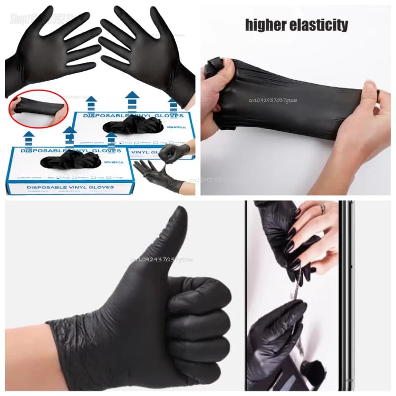 Guanti Neri XL per Lavaggio, Stoviglie, Monouso, Senza Lattice, in PVC, per Lavori Domestici, Industria Automobilistica, Giardinaggio, Cura degli Animali, Cucina