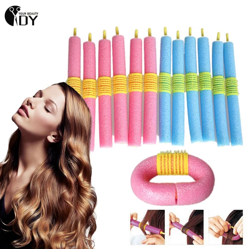 12PCS Soft Haircuts Bigodino Curl Hair Bendy Rolls Flexible FAI FROM YOU Magic Bigodini Tool Styling Rollers Sponge Hair Harness