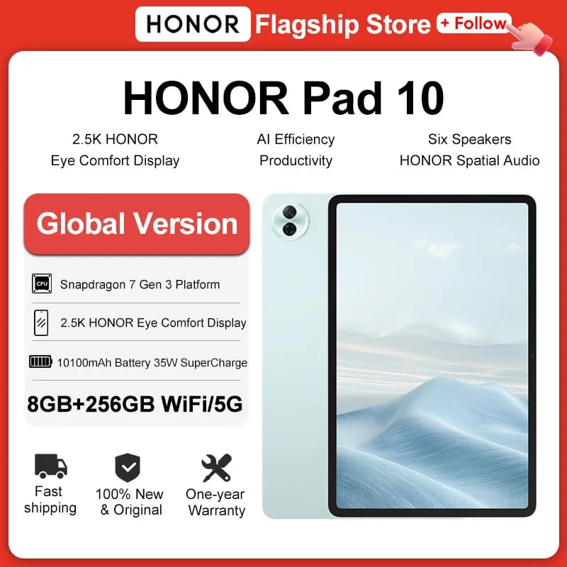 Global Version HONOR Pad 10 12.1'' WIFI 2.5K HONOR Eye Comfort Display Snapdragon 7 Gen 3 10100mAh Battery HONOR 35W SuperCharge