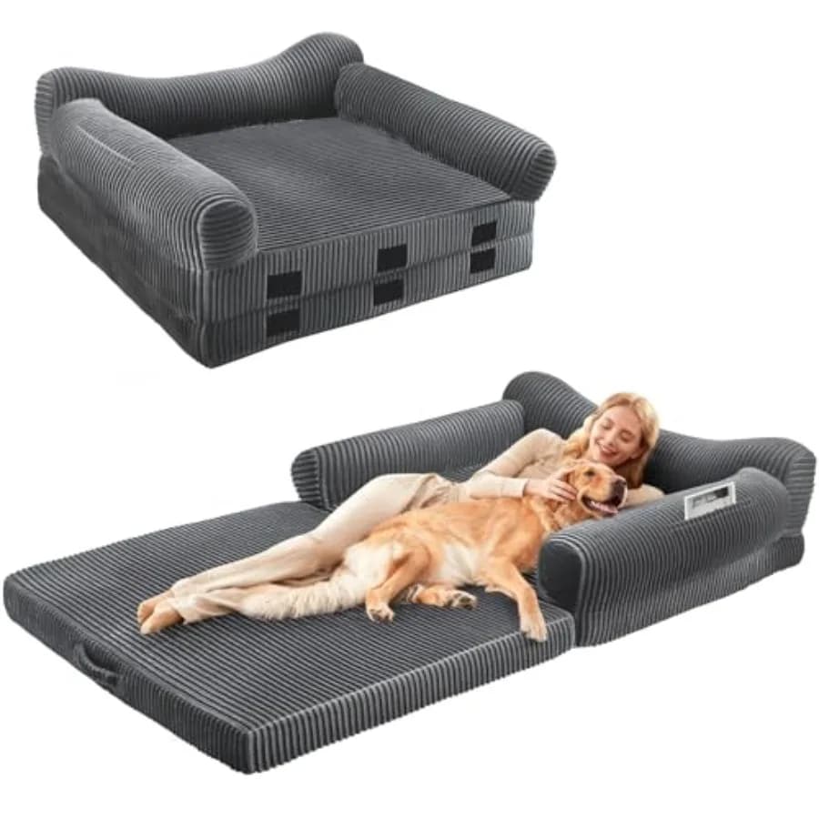 Letto Pieghevole per Umani e Cani, 183x108x36 cm, Letto Gigante da Pavimento per Persone e Animali Domestici con Materasso Ortopedico in Memory Foam, Divano Letto Portatile