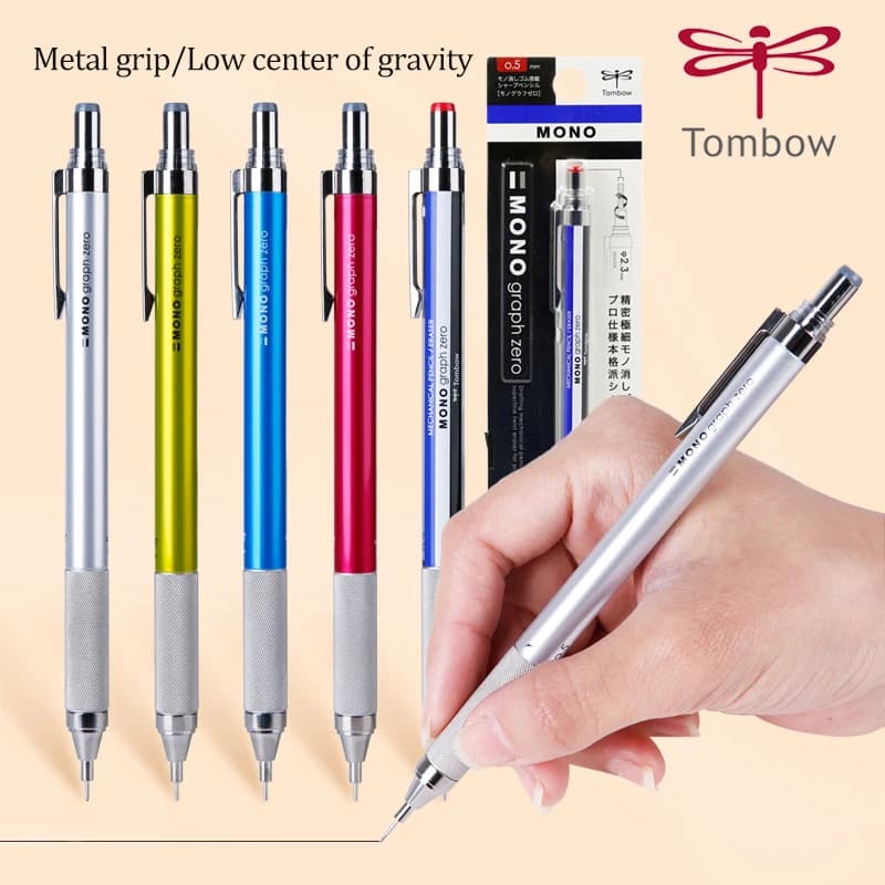 Tombow MONO Mechanical Pencil DPA-162 Low Center of Gravity Student Drawing Writing Metal Grip with Eraser Cute School Supplies