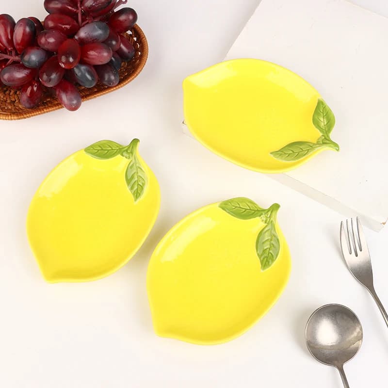 1Pieces Creative Cartoon Lemon Shaped Ceramic Dish Salad Dish Family Fruit Snack Plate Kitchen Utensils Outdoor Tableware