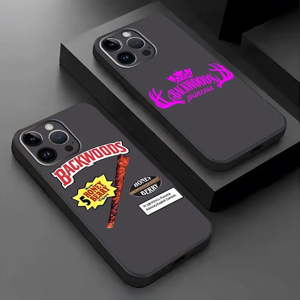 Luxury Spicy Strip Brand B-Backwood Phone Case For iPhone17 16 16e 15 14 13 12 11Plus Mini Pro Max Soft black Shockproof Cover