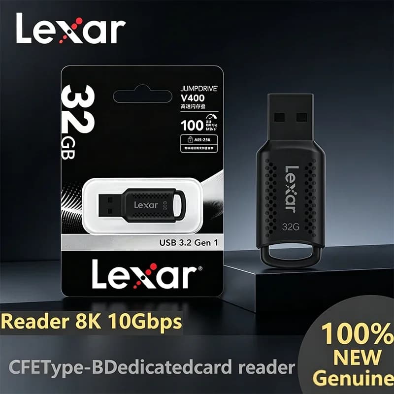 Lexar V400 USB 3.2 Pen Drive, Multiple Capacities, Black Portable Flash U Disk, High Performance Memory Stick for PC