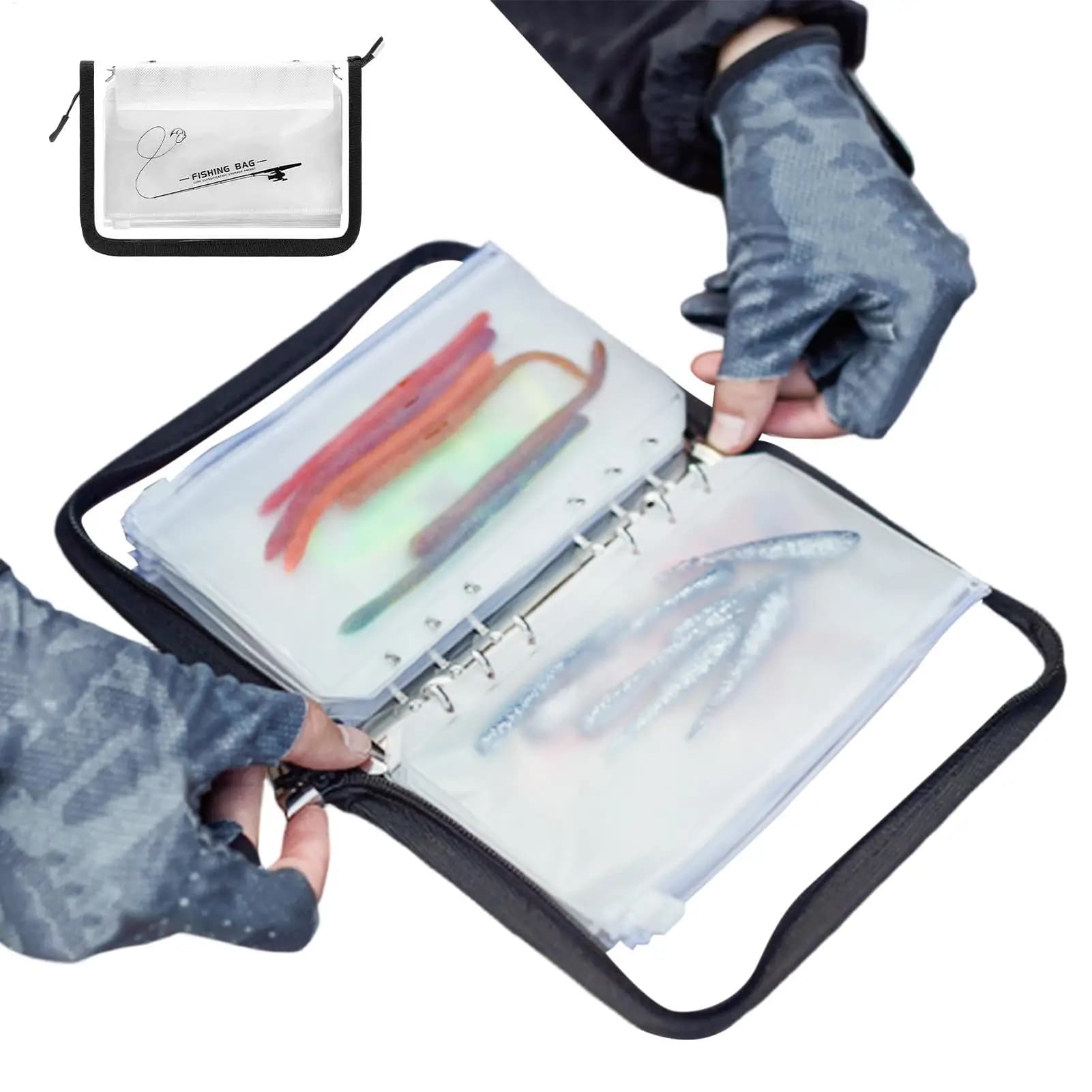 10 Pages Transparent PVC Lure Bag Ring-Binder Tackle Holder, Clear Fishing Lure Organizer for Saltwater Freshwater Boat Shore