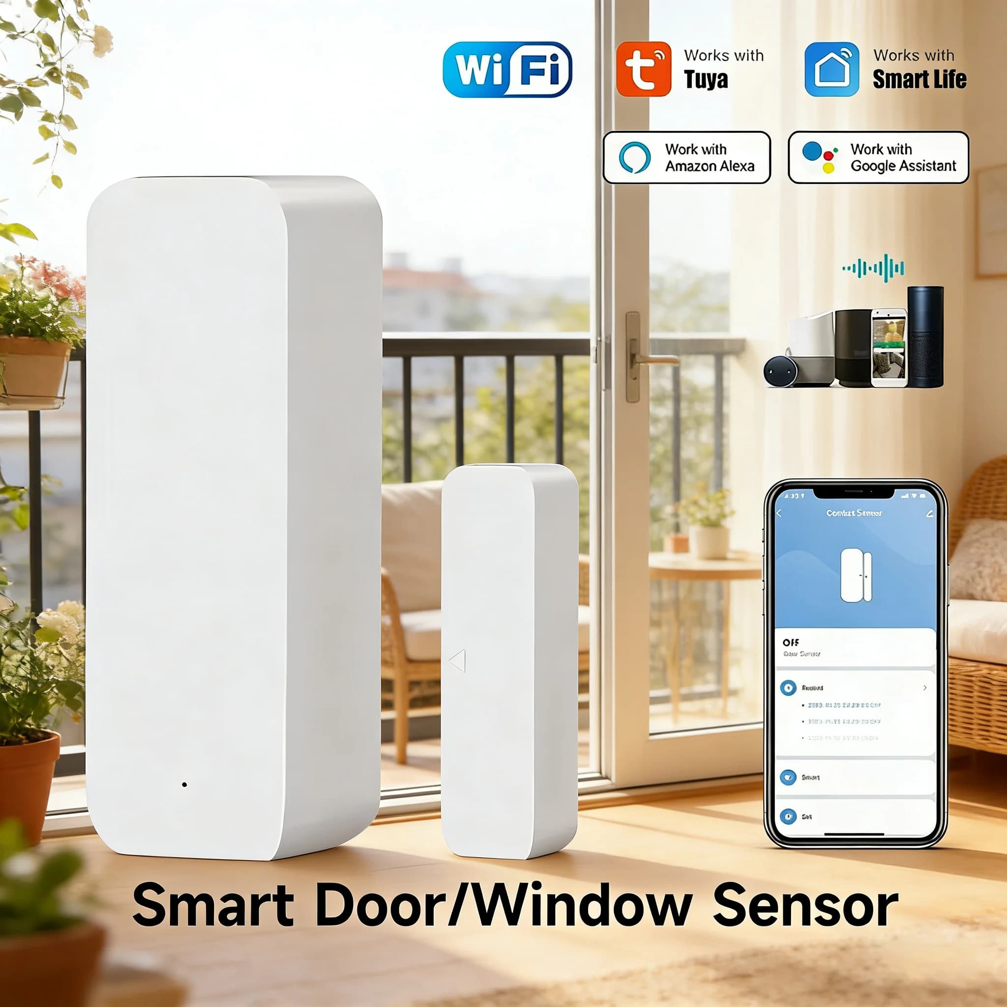 Sensore WiFi Tuya per Porte e Finestre, Rilevatore di Ingresso, Allarme Antifurto, Sensore di Contatto Magnetico, Controllo Remoto tramite App Smart Life