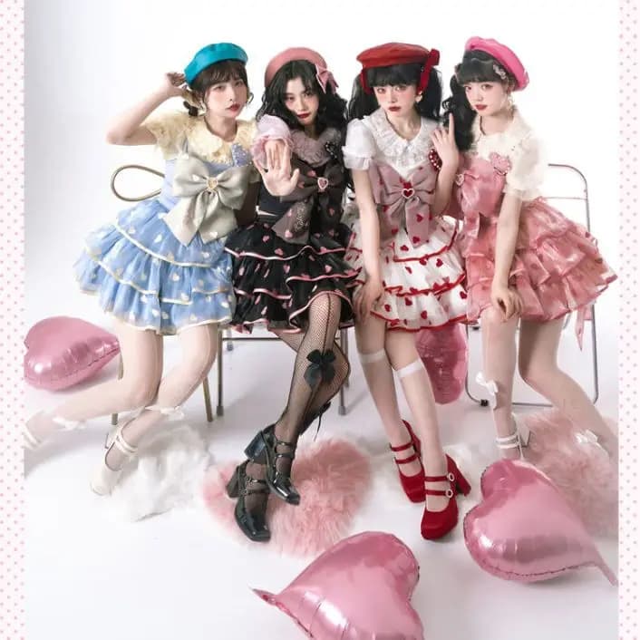 Set gonna Lolita Sugar Heart Halterneck JSK, grazioso vestito corto senza maniche, con nodo, estivo, prezzo completo, moda donna