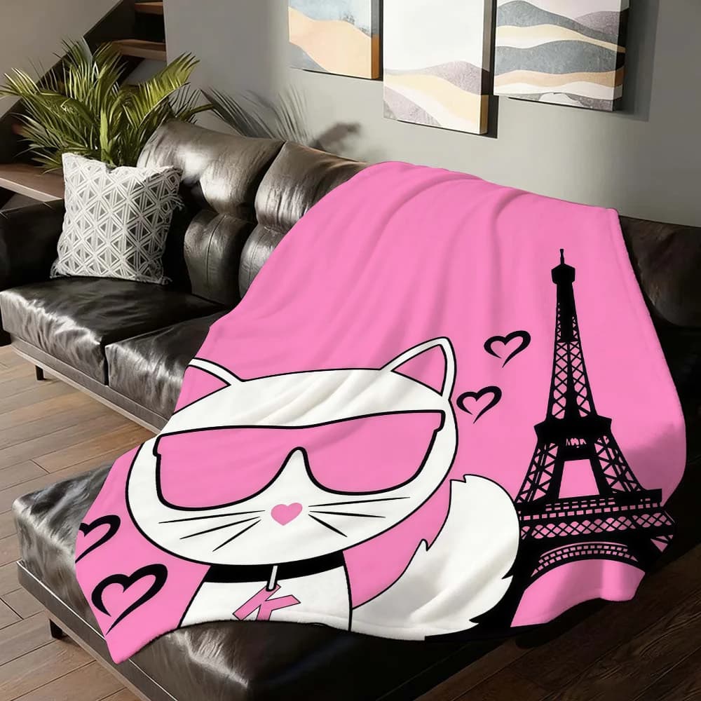 Coperta simpatico cartone animato K-karlS CAT per divano letto da ufficio aereo viaggio sonno lettura relax campeggio morbida e calda