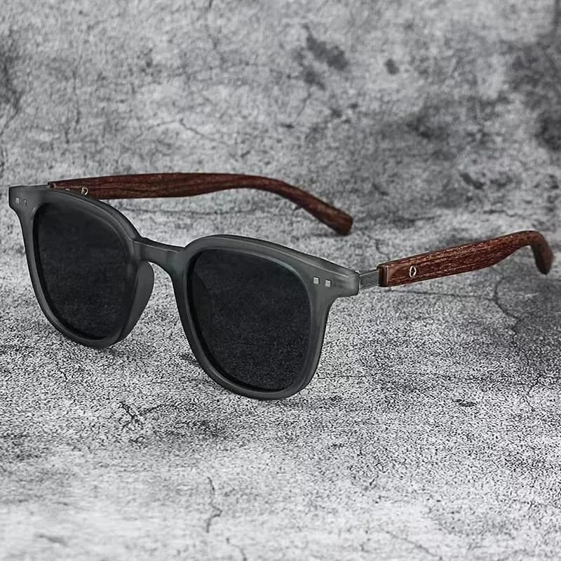 Occhiali da Sole Vintage con Montatura in Legno Irregolare, Classici Occhiali da Sole Quadrati da Uomo, Protezione UV, Occhiali da Guida, Occhiali da Sole per Esterni