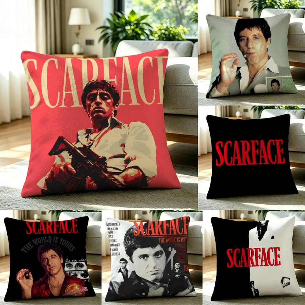 S-Scarface Cushion Cover Natural Linen Pillowcase Set, All-in-One Decor for Sofa, Bedroom & Chair