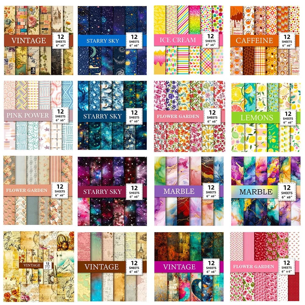 12 fogli di carta per scrapbooking 15x15 cm, diario di Natale, agenda, cartoncino, sfondi, carta per decorazioni artigianali fai da te