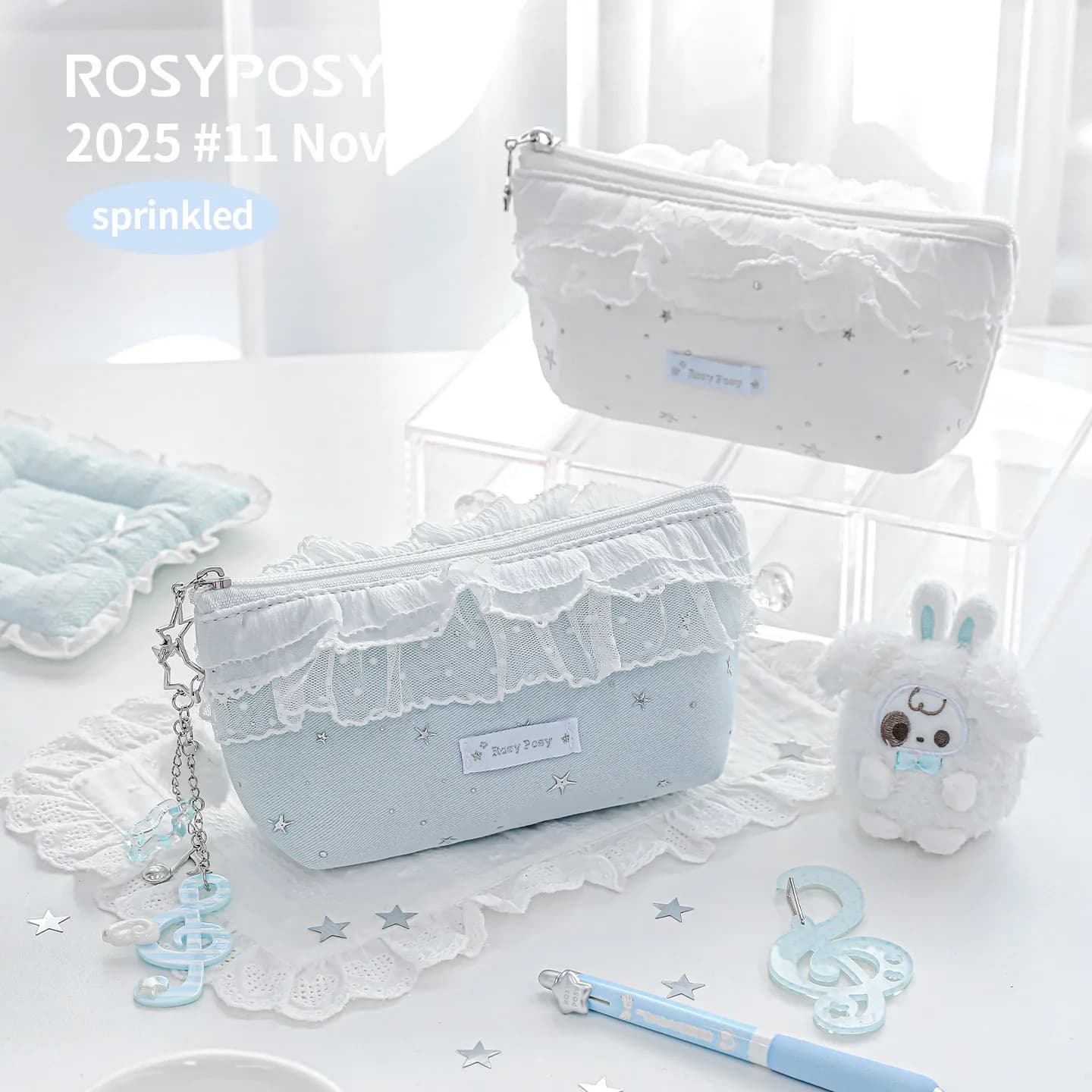 Borsa per cosmetici giapponese dolce e carina e astuccio per matite Borse morbide per ragazze Lolita Star Lace Ins di alto valore per le donne