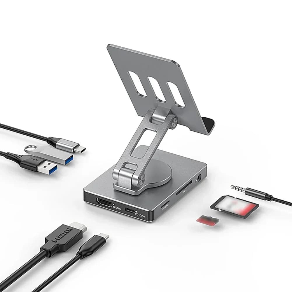 Docking station per console di gioco USB 3.0 8 in 1 4K 60Hz per Nintendo Switch 2 Supporto di ricarica per staffa da tavolo girevole per telefono cellulare