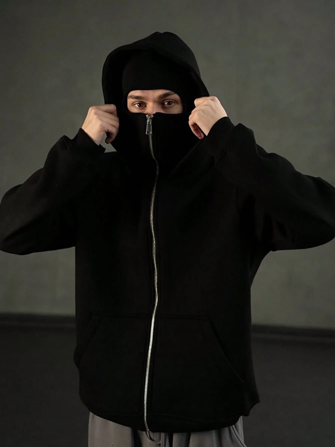 Passamontagna da uomo Felpa con cappuccio Giacca con cerniera Cappotto sportivo antivento a doppio strato Autunno Inverno Semplice Moda Casual Quotidiano