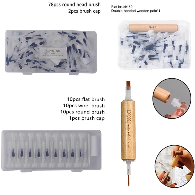 15/40/60 Pcs/set Nail Polish Brush With Double Head Pen Can Replacement Head Brush Nail Brush Liquid Applicators Manicure Tools