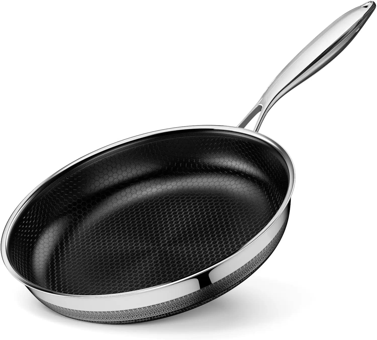 8-inch anti-stick pan, Tri-Ply stainless steel, PFAS/PFOA/PTFE-free, Compatible with All Cooking Plans