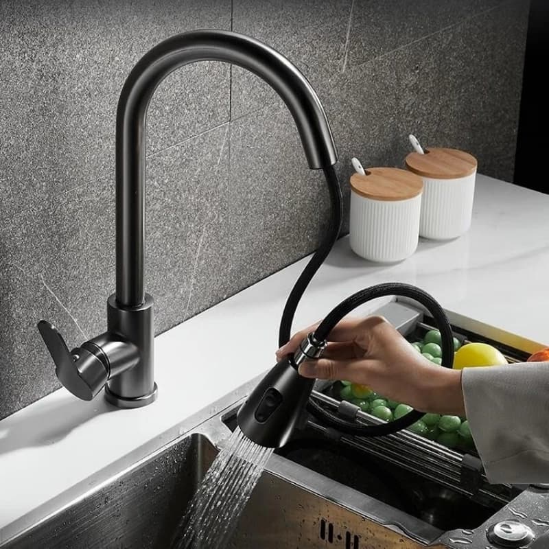 Pull Out Kitchen Faucets Spout 360 Rotate Hot and Cold Deck Mounted Water Taps Single Handle Stream Sprayer Nozzle Free Shipping