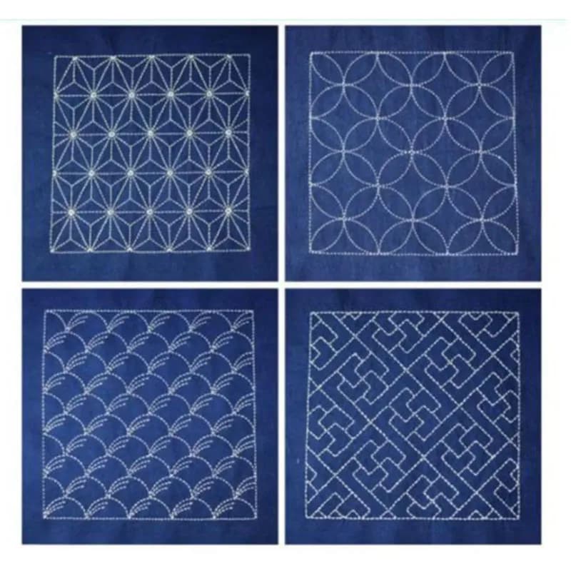Kit Ricamo Sashiko per Principianti, Set Artigianale Fai-da-te per Fazzoletti Pre-Stampati con Tessuto in Cotone da 31 cm, Kit di Base per Cucito Tradizionale