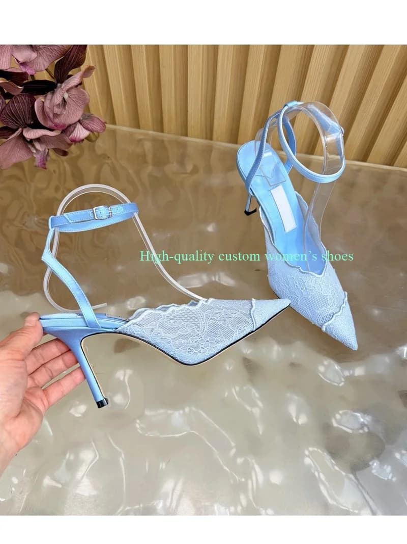 Sandali da Donna 2026 alla Moda con Pizzo e Paillettes, Scarpe Eleganti con Tacco Basso e Punta a Spillo, Design Slingback