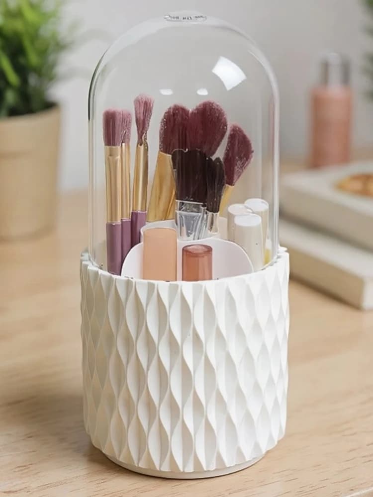 360 ° Organizzatore Rotante per Pennelli da Trucco per Camera da Letto e Bagno con Coperchio Trasparente, Scatola Porta Pennelli da Trucco, Contenitore per Pennelli da Trucco