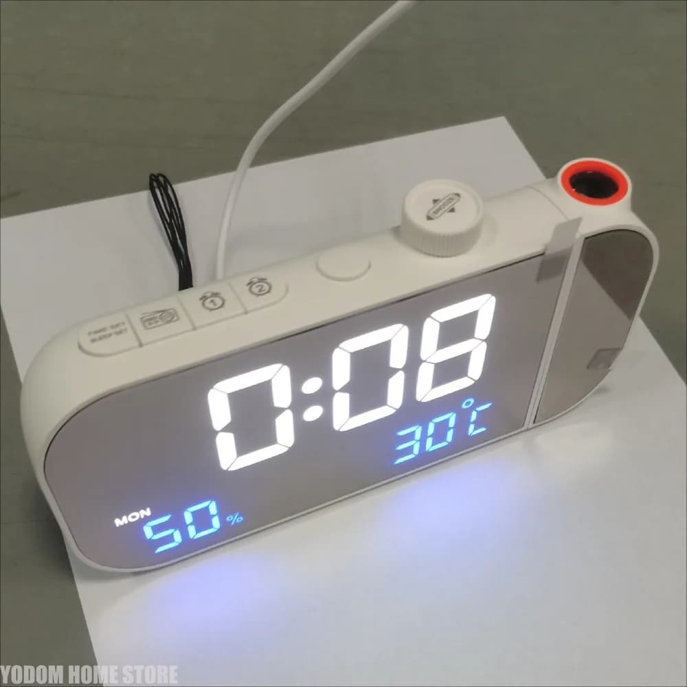 FM Radio LED Projection Clock Thermometer Hygrometer Dual-set Independent Alarm Clock Digital Radio Projection Clock