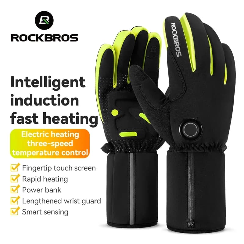 ROCKBROS Heater Gloves Electric Cycling Heated Gloves Intelligent Detection Long Winter Thermal Ski Gloves Type C Charge