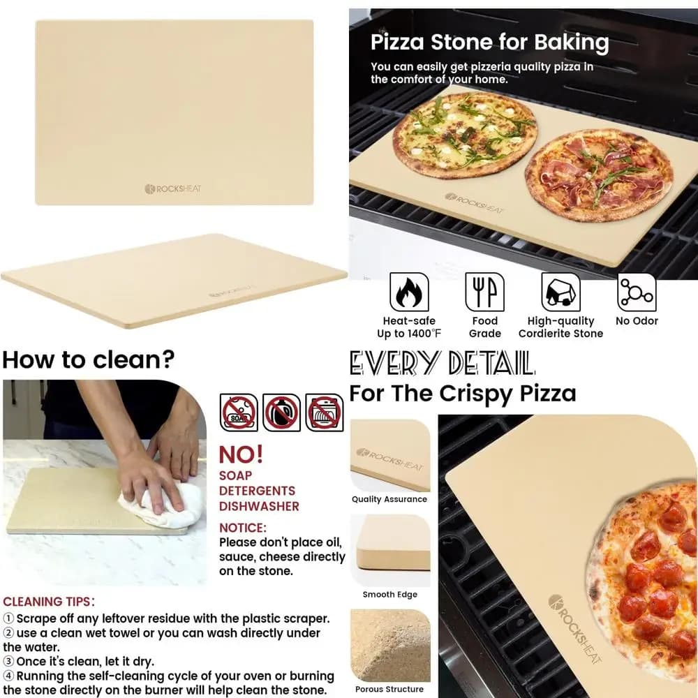 Pietra per pizza in cordierite extra large 23,6 x 15,8 per forno, grill e barbecue - Perfetta per cuocere pizza e pane all'aperto