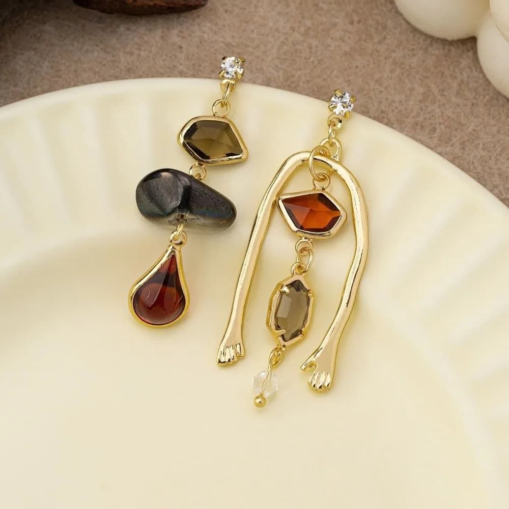 Fashion Charm Drop Dangle Earrings Zircon Elegant Asymmetric Earrings Vintage Gold Vintage Earrings Party