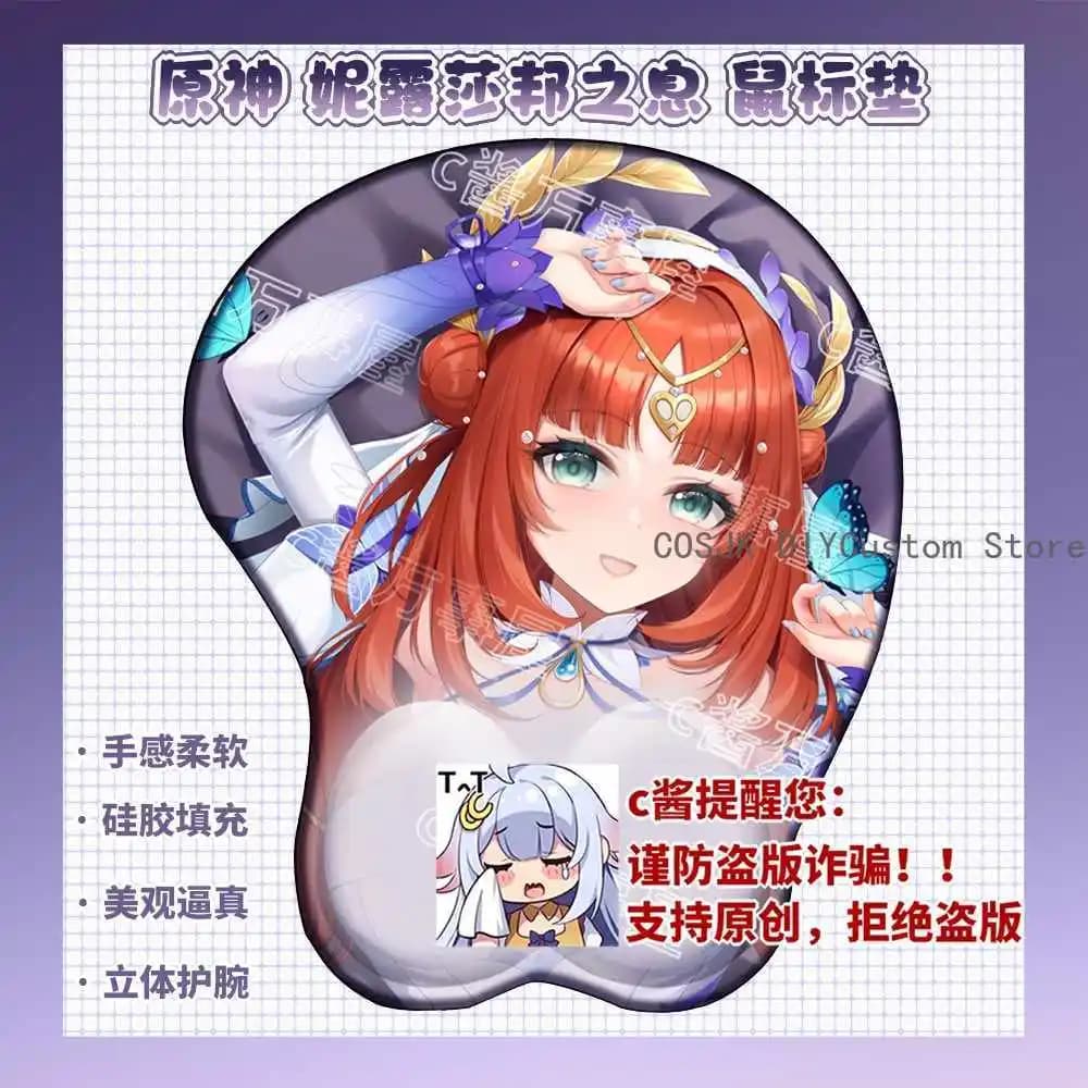 Gioco Nilou Genshin Impact Tema Sexy 3D Morbido Gel di silice Mouse Pad Anime Cosplay Poggiapolsi Tastiera Desktop Playmat Regali