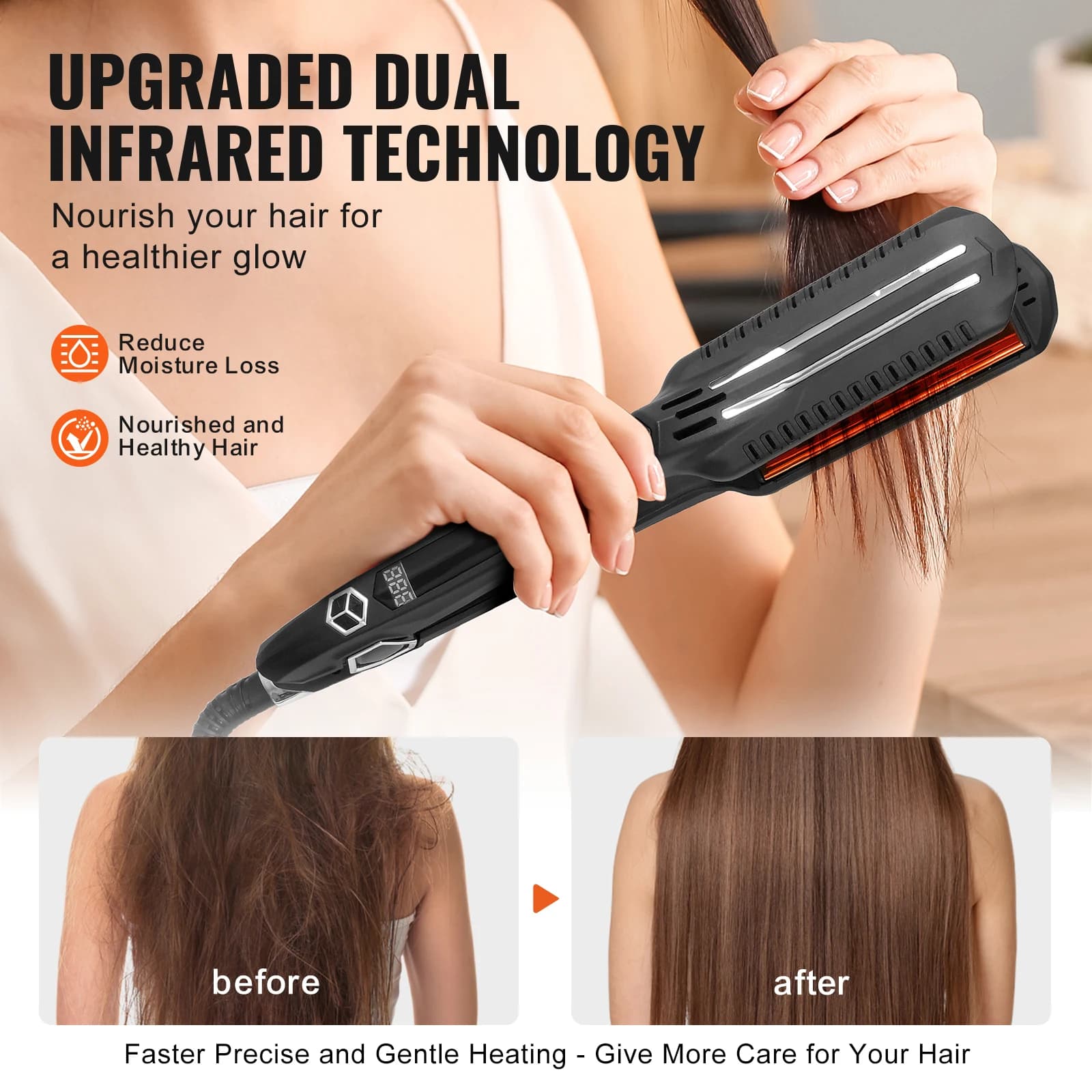 Hair plate, titanium plate, double infrared hair plate with LCD display and 19 temperature levels, double