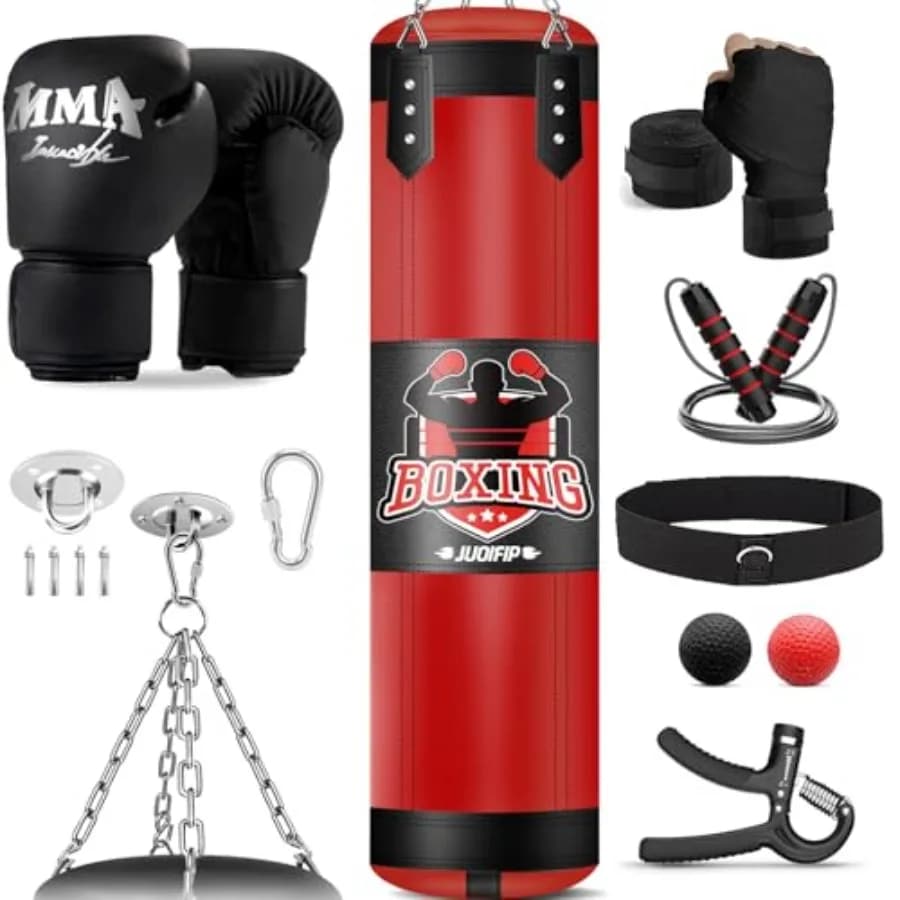 120 cm Heavy Duty Boxing Sack Set with 12 OZ Gloves for Adults, for MMA Training, Karate, Kickboxing, Muay Thai at Home or Gym - Vacuum Sack in Bl