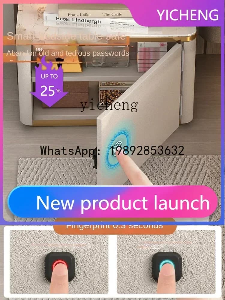 Cassaforte da Comodino Intelligente RWJ con Ricarica Wireless Integrata, Serratura a Impronta Digitale, Dimensioni Ridotte, Estremamente Sottile