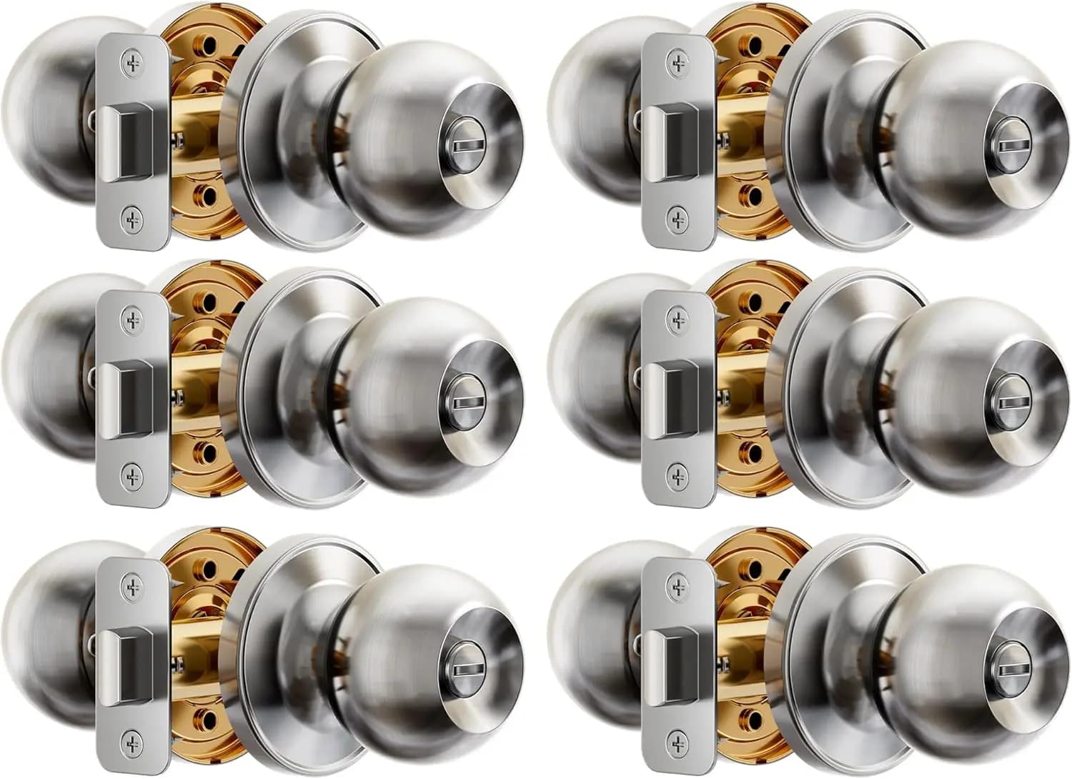 Set di 6 Maniglie per Porte con Serratura Senza Chiave e Rilascio d'Emergenza, in Metallo Antiruggine, Facile Installazione per Camera da Letto e Bagno