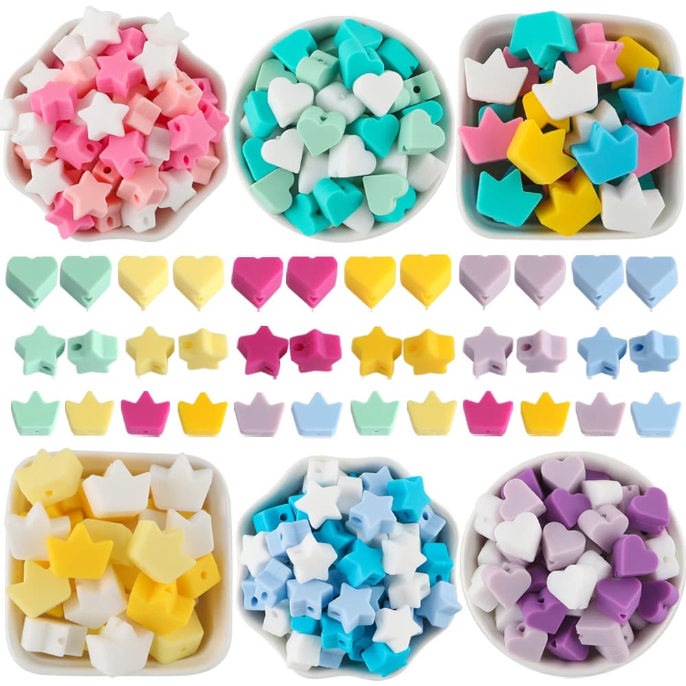 40 pz/lotto Silicone Corona/Stella/Cuore Perline Per Gioielli FAI DA TE Braccialetto Collana Orecchini Zaino Fascino Accessori Fatti A Mano