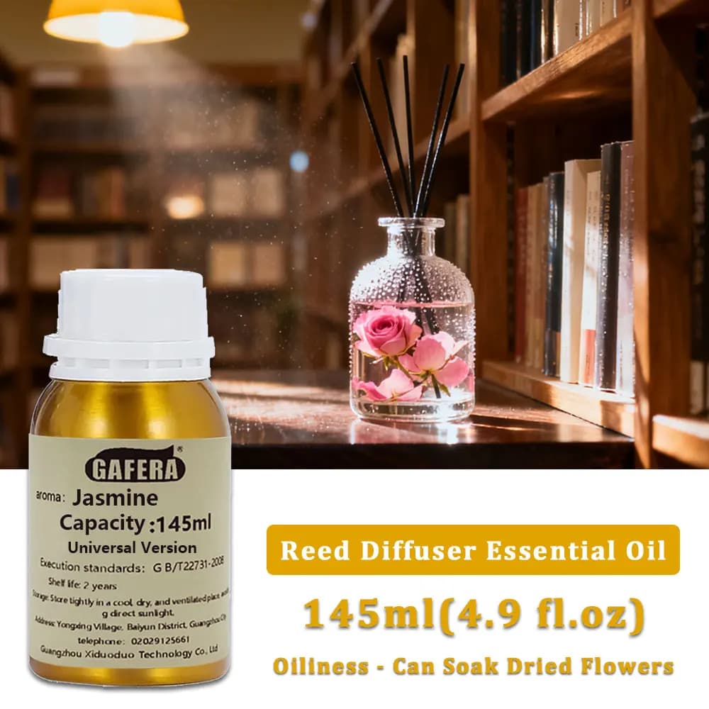 GAFERA 145ml (4.9 oz) Oli Essenziali di Gelsomino e Cedro - Per Diffusori a Bastoncini, Liquido Aromatizzante Senza Fiamma e Olio Aromaterapico per Diffusori a Bastoncini