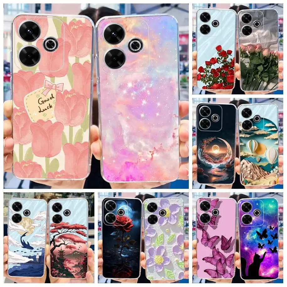 Per la copertura Xiaomi Redmi 13 Custodia per telefono TPU Morbido Silicone Fiore di moda Trasparente Fonda per Redmi 13 4G 2024 Paraurti Redmi13 Cover posteriore