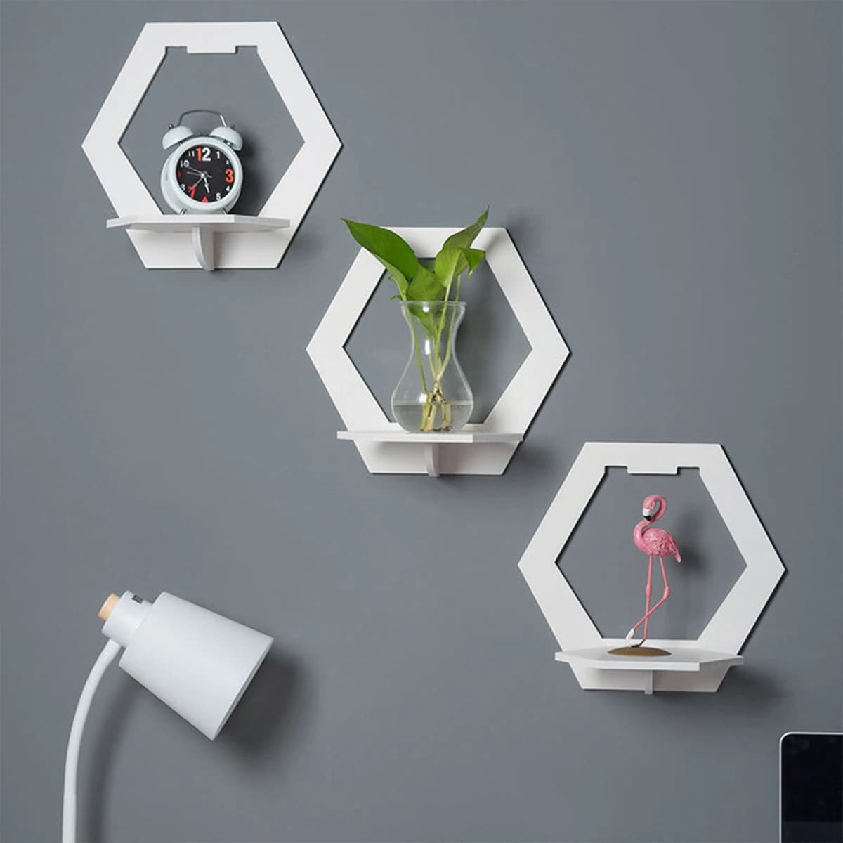 3 pezzi organizer da parete set di scaffali da parete punzonatura comodino espositore da parete supporto per vaso di fiori a parete TV Backgrou Room Decora