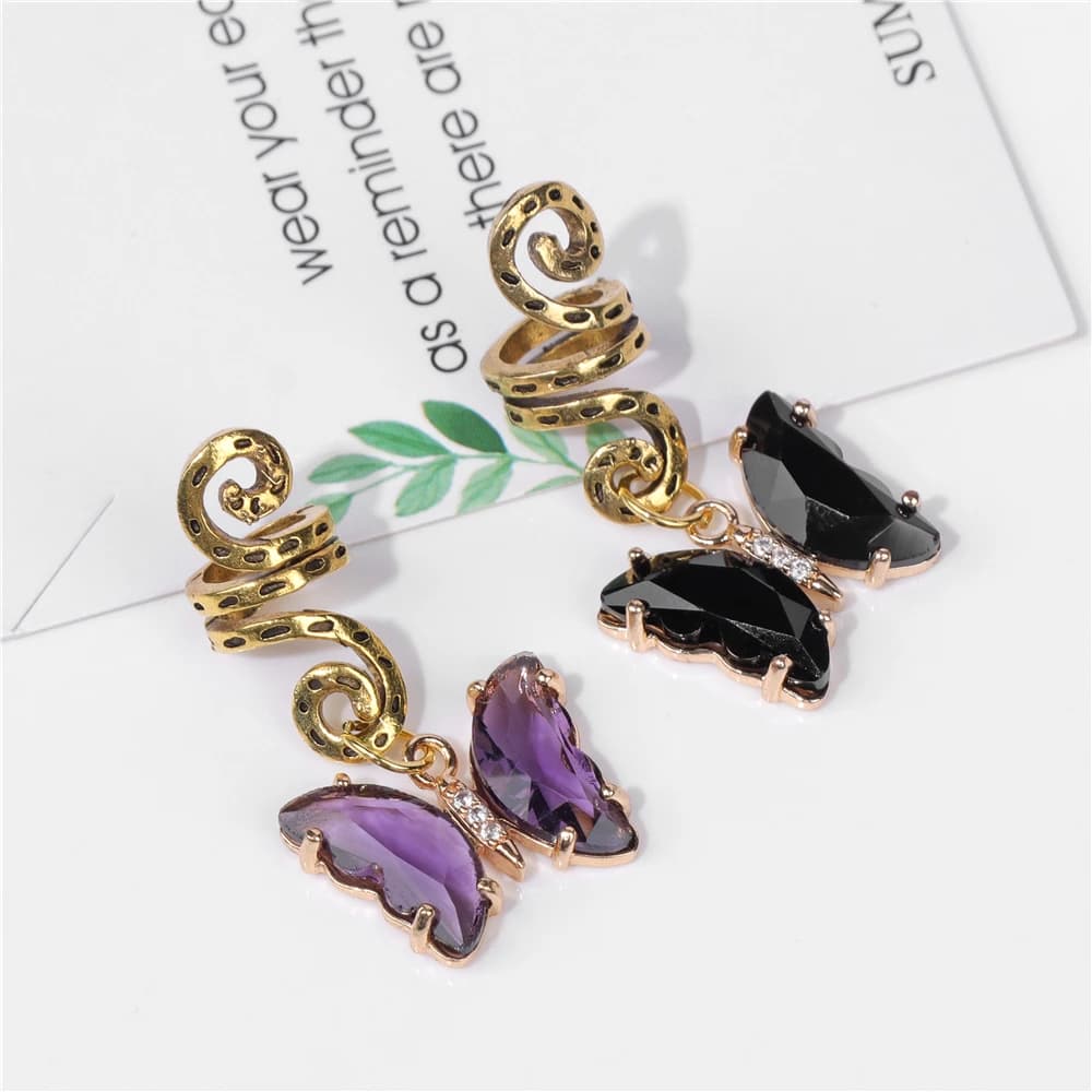 Butterfly Crystal Dreadlock Hair Ring Hairclip For Braid Plait Fashion Purple Crystal Hairpin Accessories Female Jewelry Gift