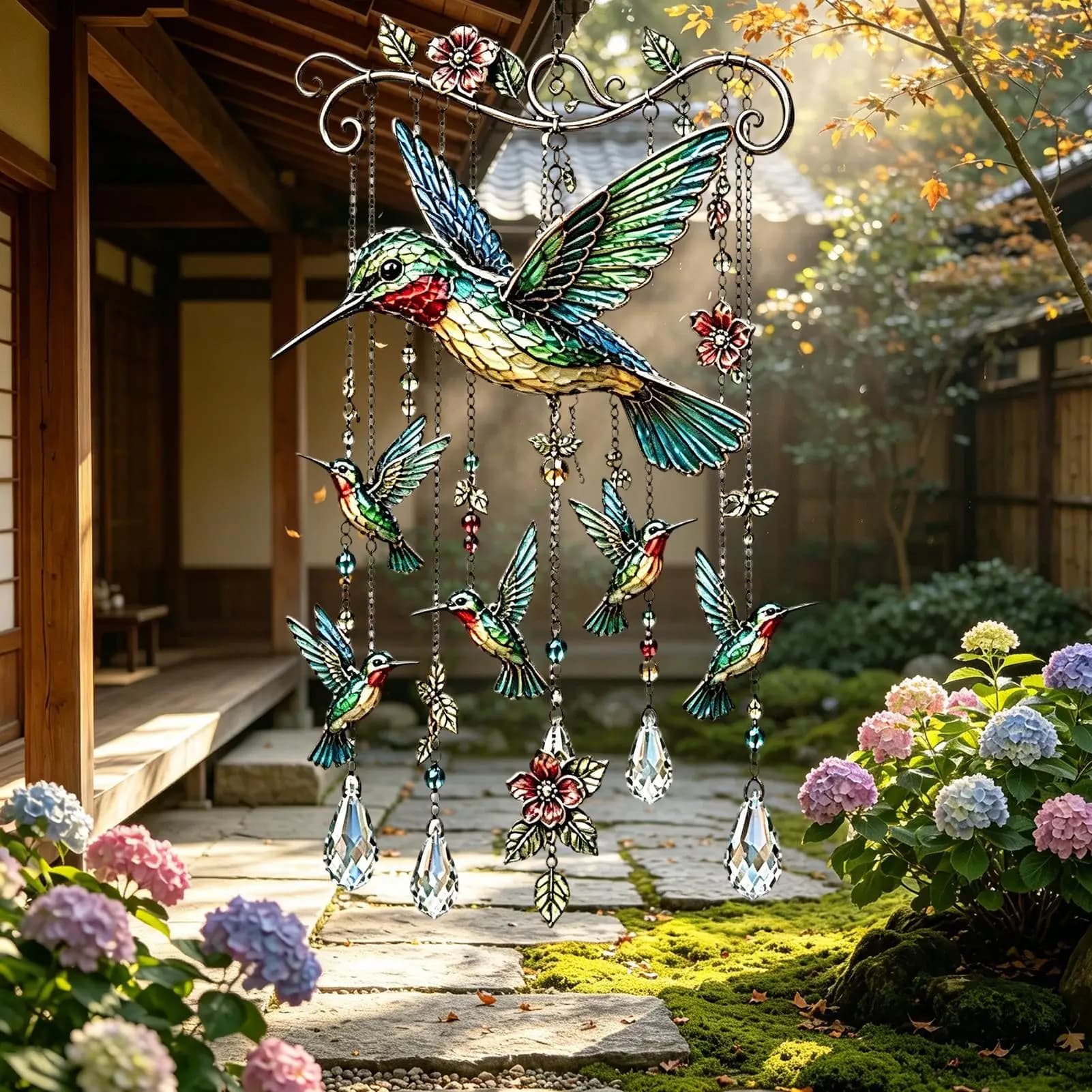 Hummingbird Wind Chimes Suncatcher Wall Window Door Garden Hanging Ornaments Pendant Home Decoration Craft
